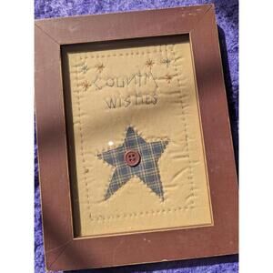 Country Wishes Framed Embroidered Wall Art with Star and Button